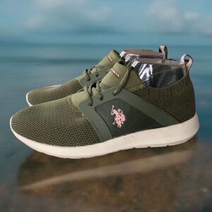 U.S. Polo Assn. Olive Green Athletic sneakers  with Pink Logo